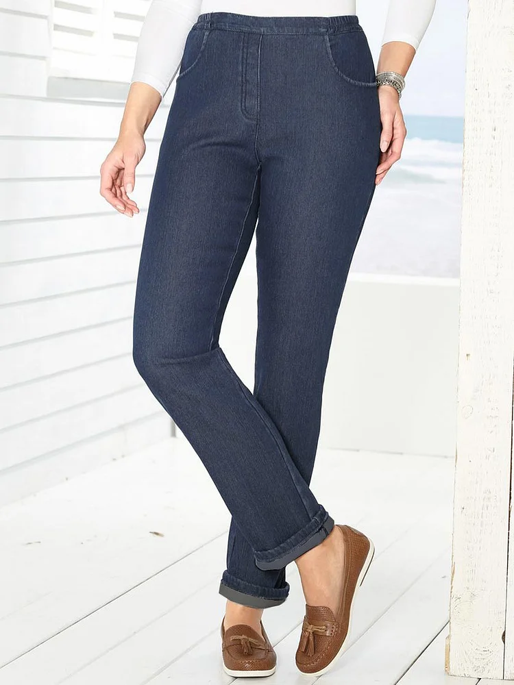 Casual High Stretch Denim Straight Pants