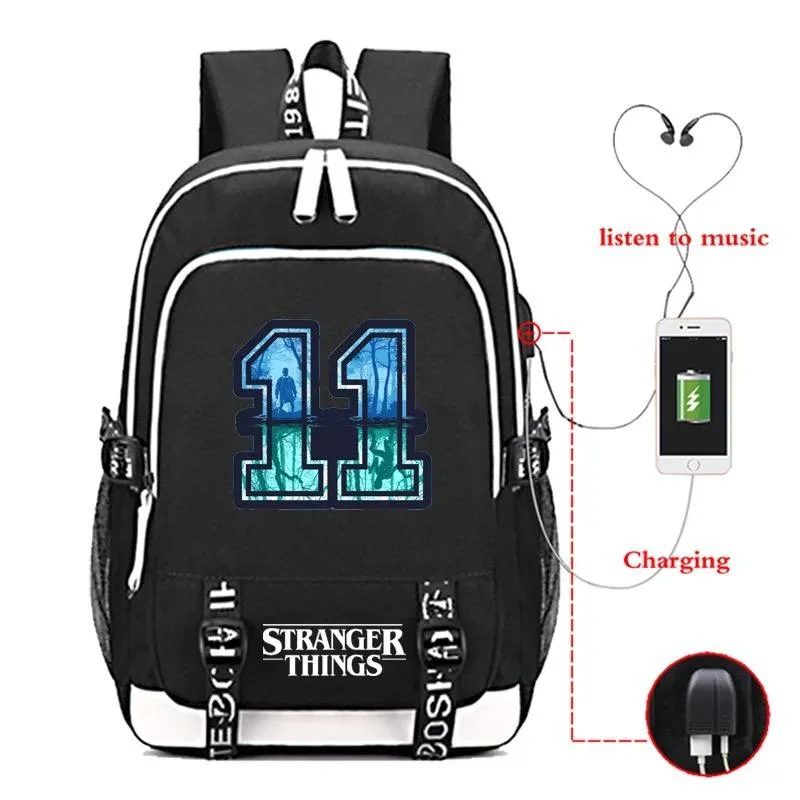 Buzzdaisy Stranger Things Eleven #3 USB Charging Backpack School Note Book Laptop Travel Bags