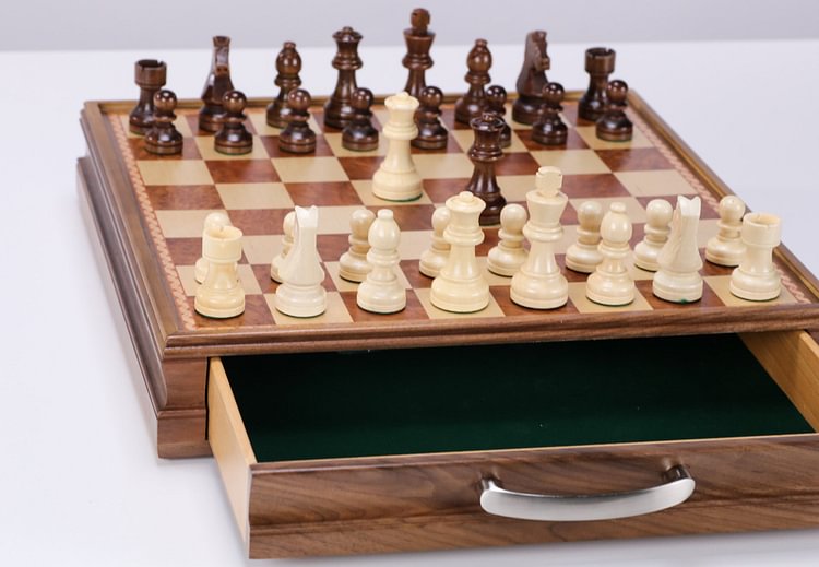 15" Wooden Chess and Checkers Set - Walnut