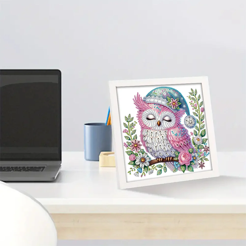 5D DIY Partial Special Shaped Drill Diamond Painting Kit Owl Decor 19.2x19.2cm【With Frame】