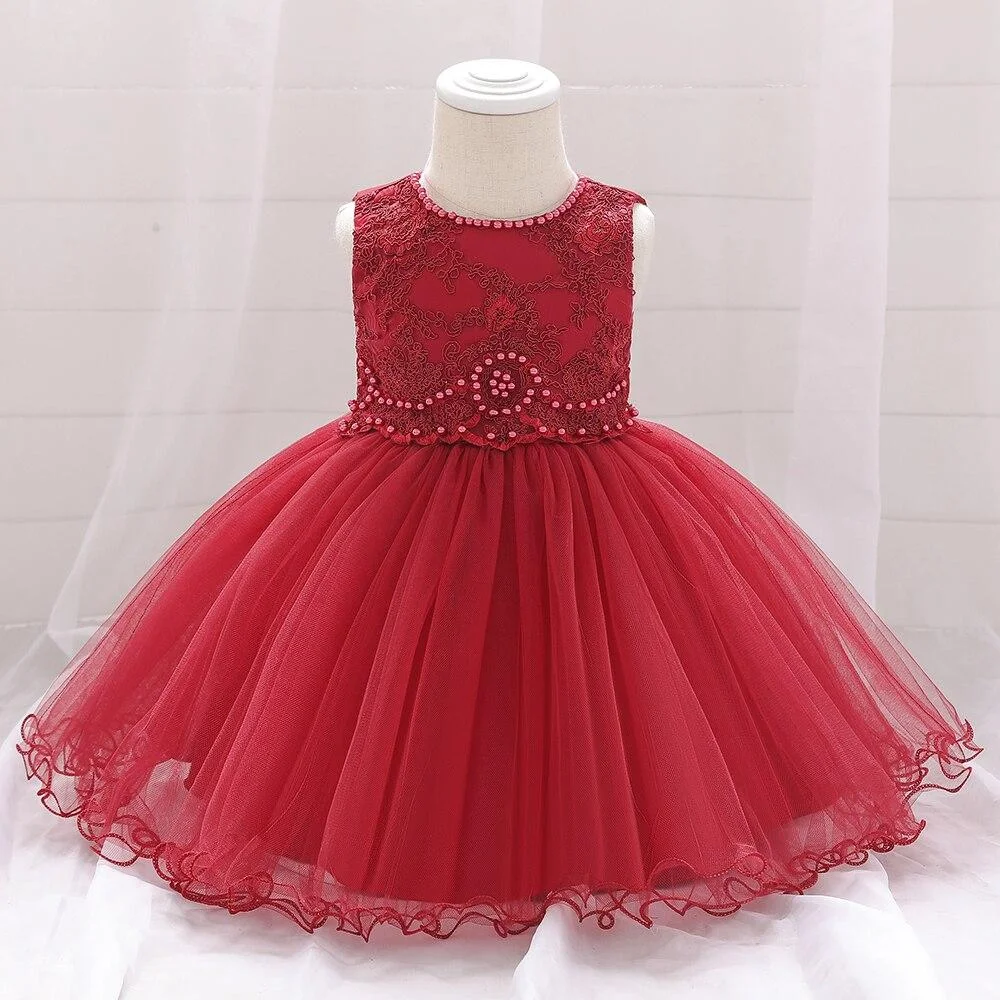 2021 Beading Newborn First Birthday Dress For Baby Girl Clothes Dress Flower Lace Princess Dresses Party Child Clothing 24 Month