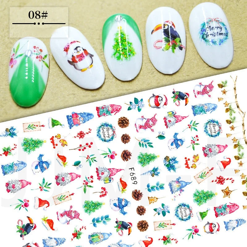 3D Christmas Nail Art Decoration Stickers Sparkly Gold White Colorful Glitter Geometry Snowflake Winter Slider Nail Foils-Nail Inspo