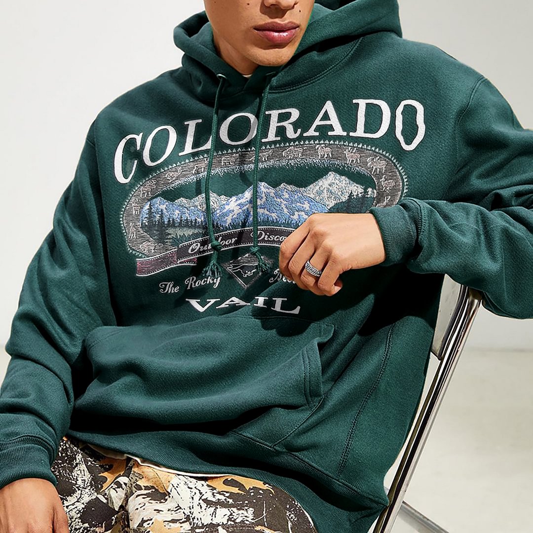 Vintage "Colorado Rocky Mountains" Casual Plus Size Men's Sweatshirt Hoodie