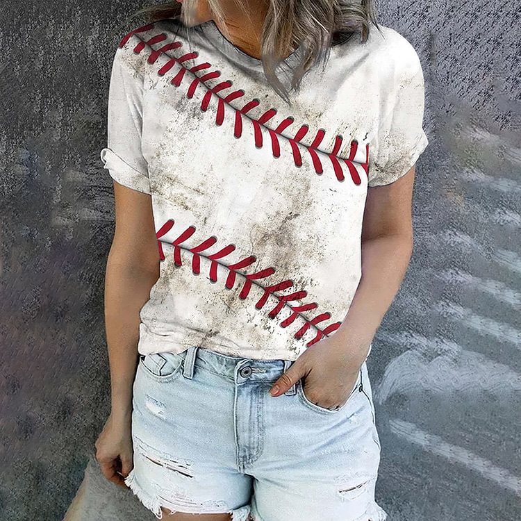 Comstylish Full Baseball Print Short Sleeve T-Shirt
