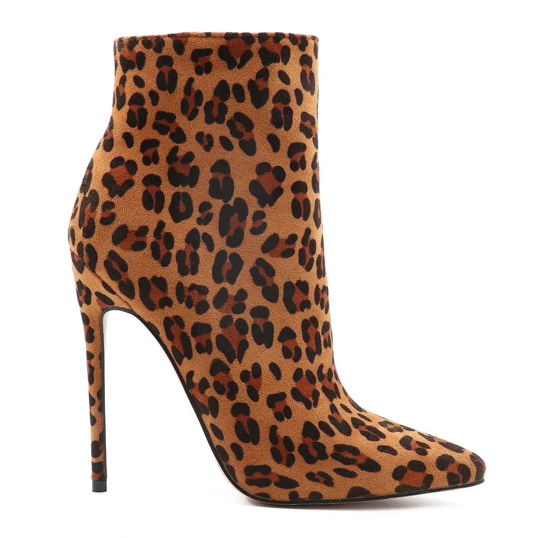 4.72" Women's Ankle  Closed Pointed Toe Suede Boots   Leopard-vocosishoes