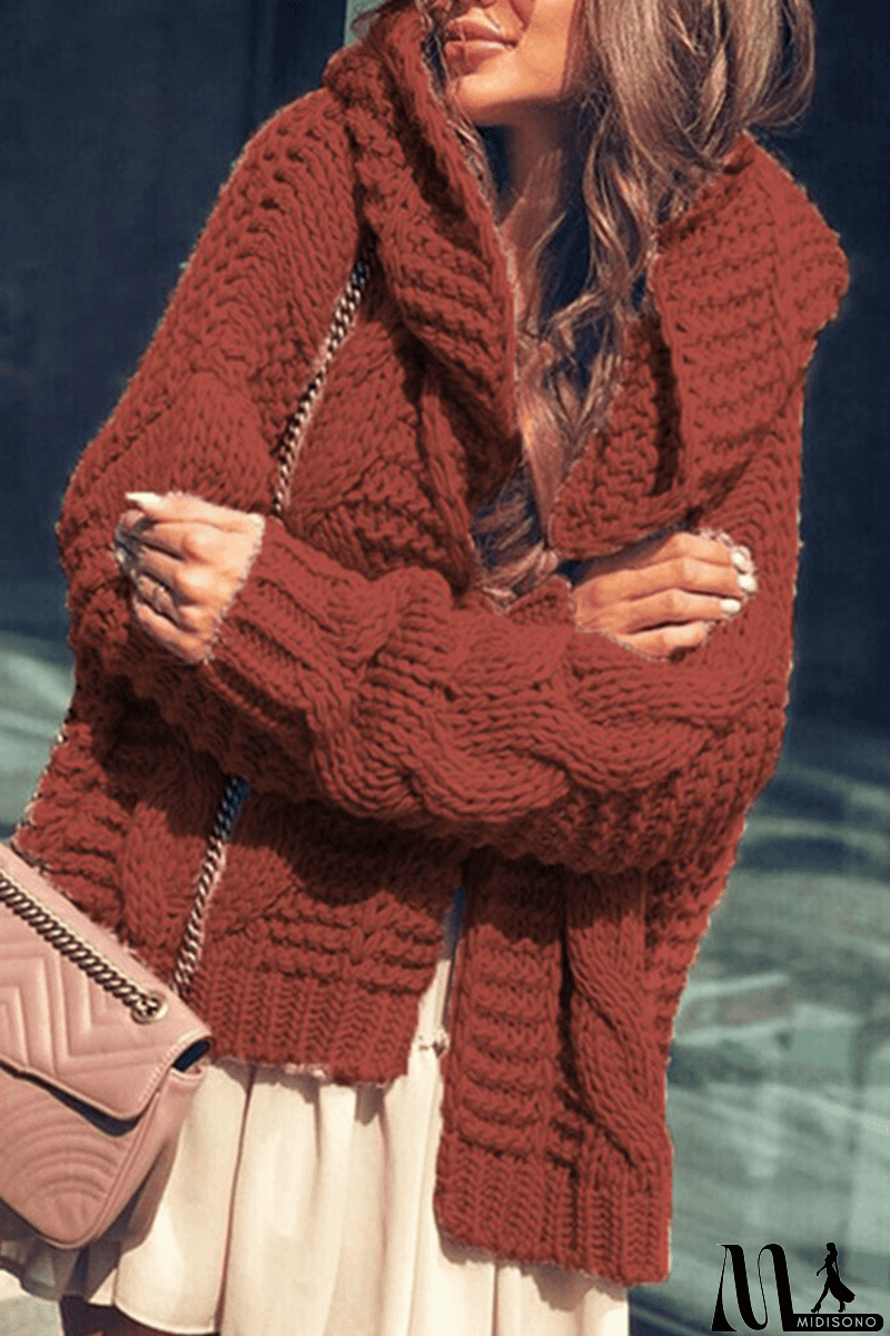 MidiSono - Casual Solid Split Joint Hooded Collar Tops