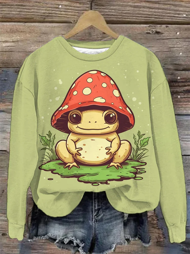 Frosch-Pilz-Kunst-Sweatshirt mit abstraktem Druck