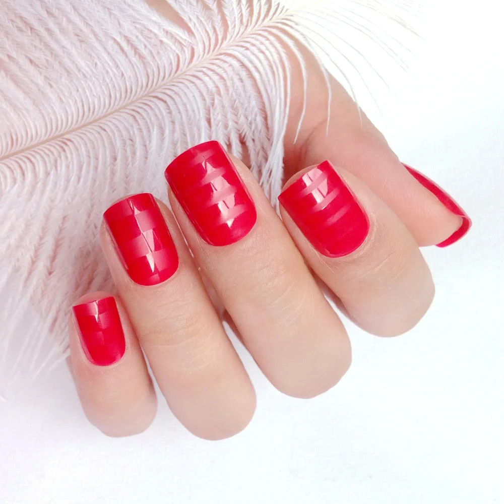 24Pcs Artificial Short Fake Nails 3D Holographic Sequins False Nails With Design DIY Full Cover Finger Tips Manicure Tools-Nail Inspo