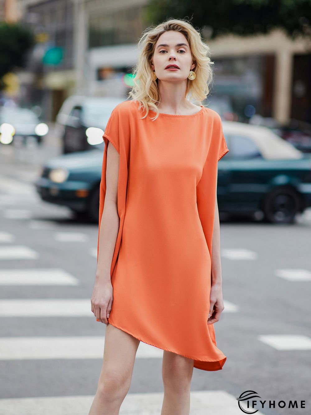 Simple Loosen Solid Cap Sleeve Knee Dress | IFYHOME