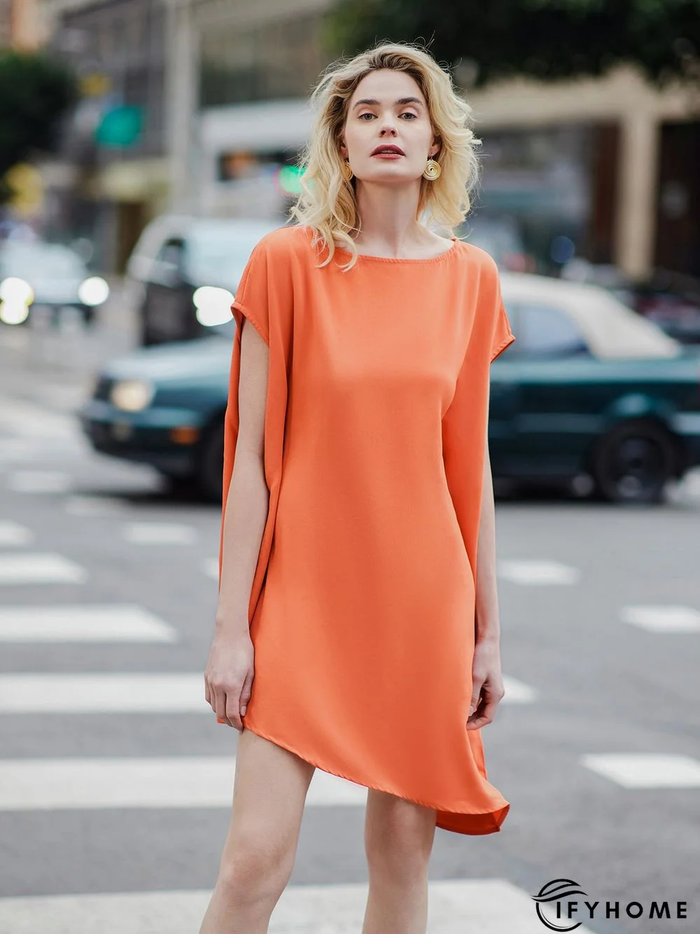 Simple Loosen Solid Cap Sleeve Knee Dress | IFYHOME