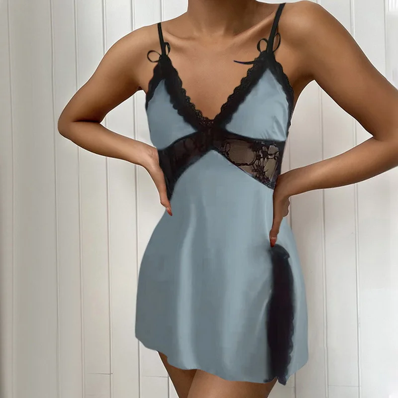 Uveng Uveng Women's Sexy Sling Lace Low-Collar Pyjamas Bursts Direct Sales