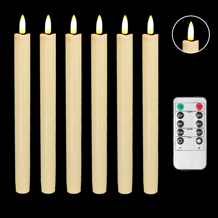 6pcs Ivory Real Wax Flameless Cone Candles, Battery Operated Flameless Candle With Remote Control, 9.6 "3D Wick Led Candle, Flickering Flameless Candle Perfect For Family Table And Wedding Christmas Thanksgiving Halloween Decoration