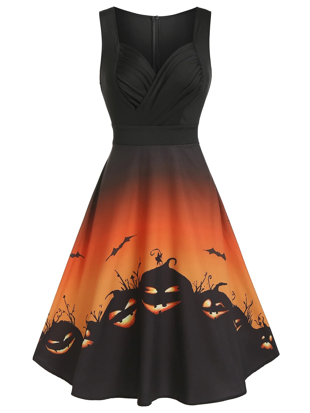 Gothic Streetwear Black Dress Halloween Pumpkin Print Sweetheart Neck Sleeveless A Line Dress Women Vintage Party Dresses