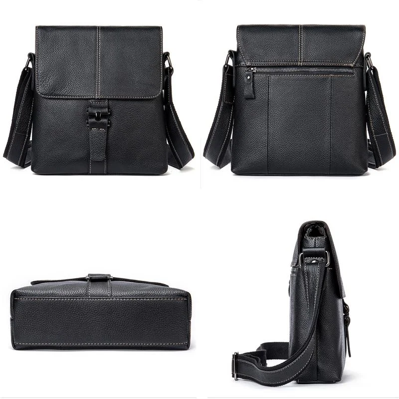 Leather Solid Color Business Crossbody Bag Shoulder Bag For Men