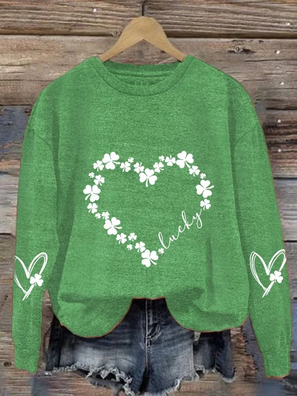 Women's St. Patrick's Day Love Heart Lucky Print Casual Sweatshirt
