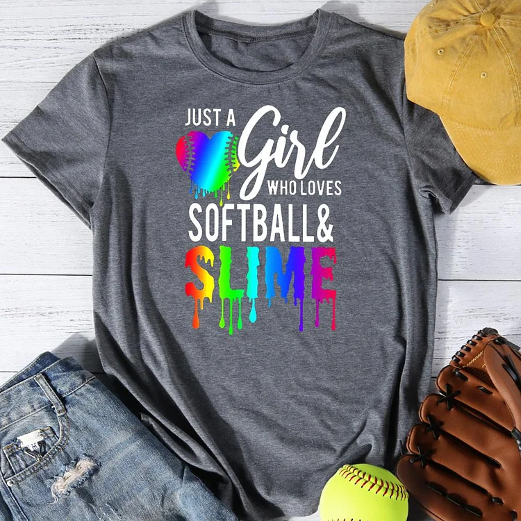 Just A Girl Who Loves Softball and Slime Round Neck T-shirt-Annaletters