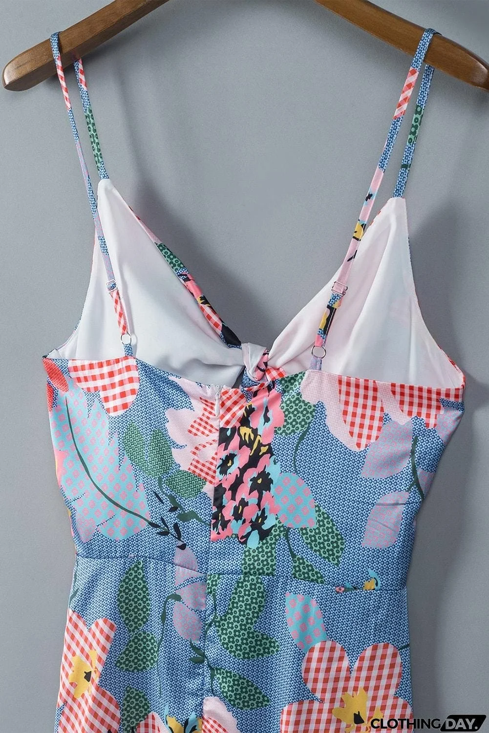 Floral Tied Cutout Split Spaghetti Strap Dress