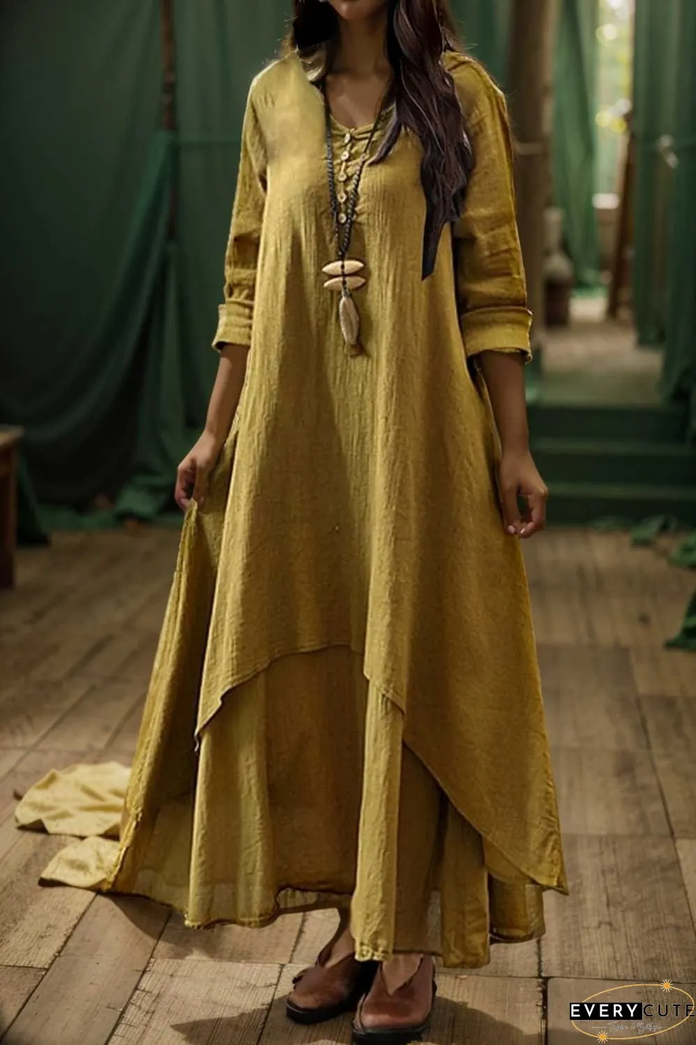 women s plus size casual dress swing dress solid color long dress maxi dress long sleeve button two piece v neck