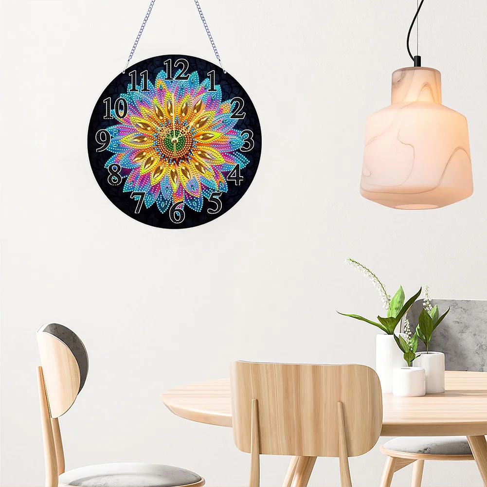 DIY Flower Special Shape Diamond Painting Hanging Clock for Home Decor