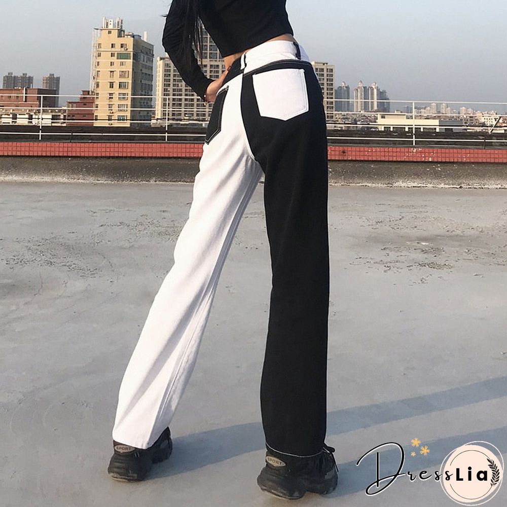 Colorful Vintage Jeans Womens High Waist Harajuku Straight Denim Pants Streetwear Cargo