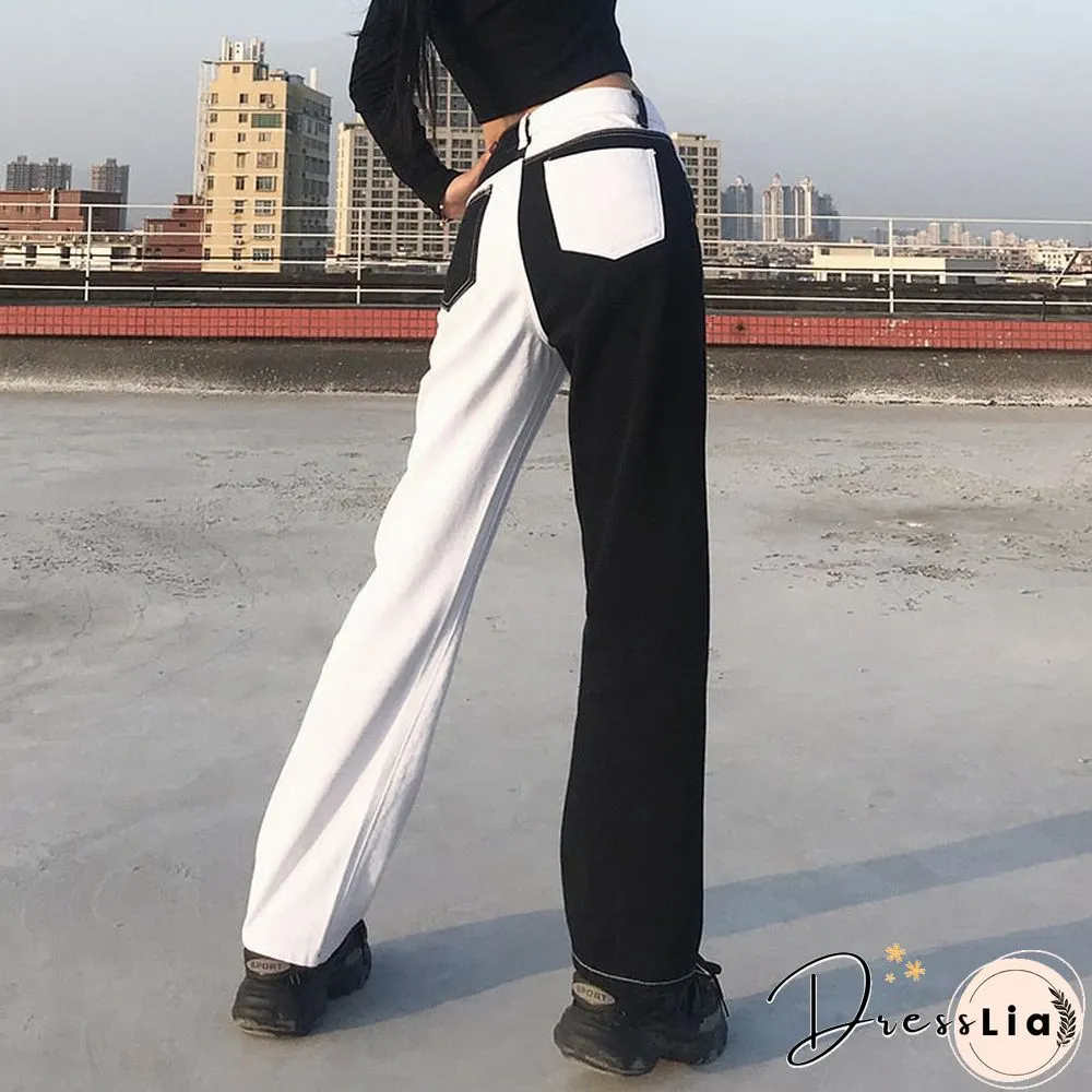 Colorful Vintage Jeans Womens High Waist Harajuku Straight Denim Pants Streetwear Cargo