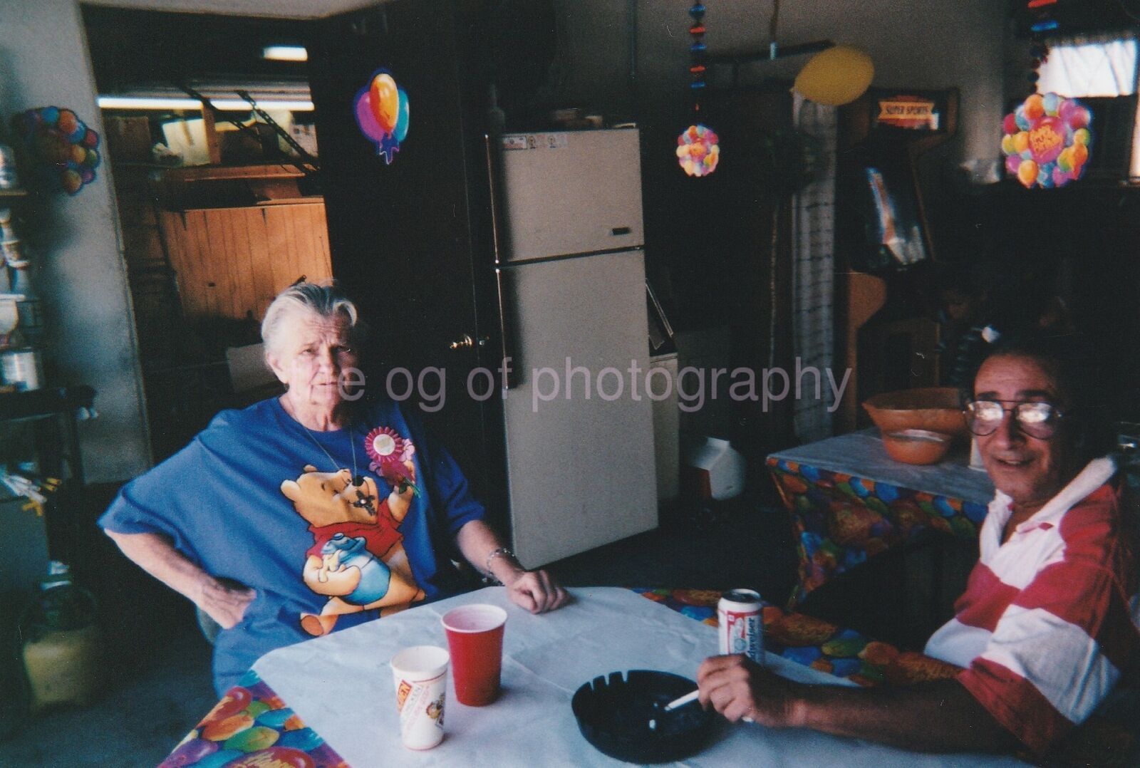 WINNIE THE POOH With Cigarette + Beer FOUND Photo Poster painting Color BUDWEISER CAN 87 6