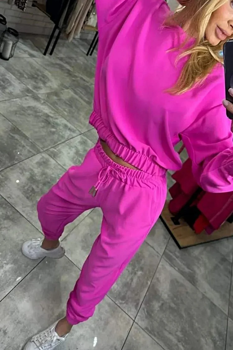 Solid Color Casual Sweatshirt Two-Piece Set with Unique Back Design