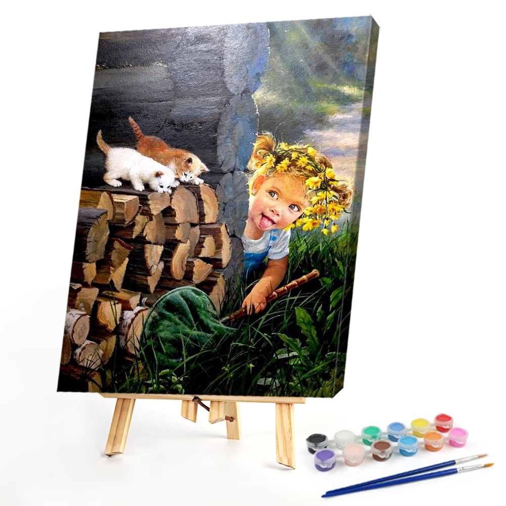 

40*50CM - Paint By Numbers - Girl Cat, 501 Original