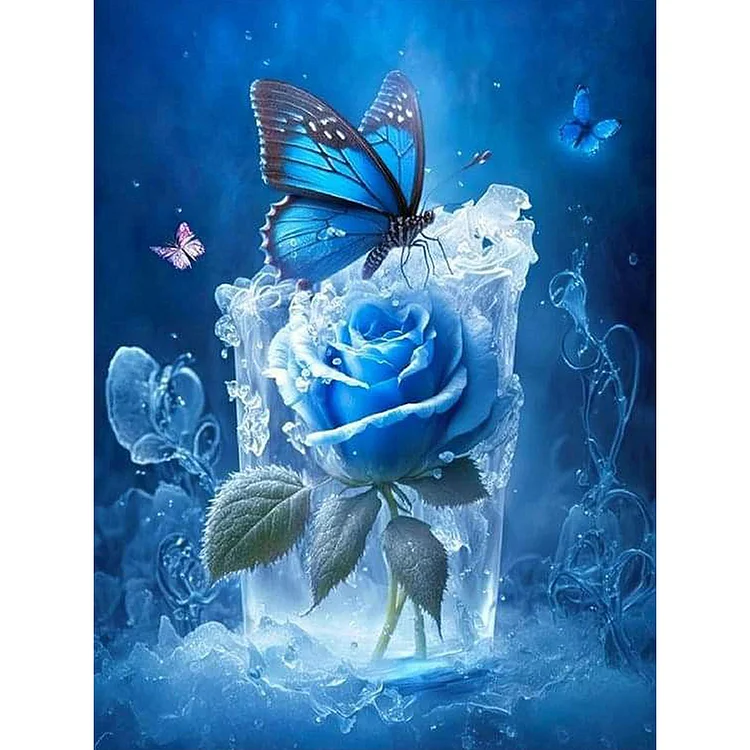 Butterfly And Blue Rose 30*40CM (Canvas) Full Round Drill Diamond Painting gbfke
