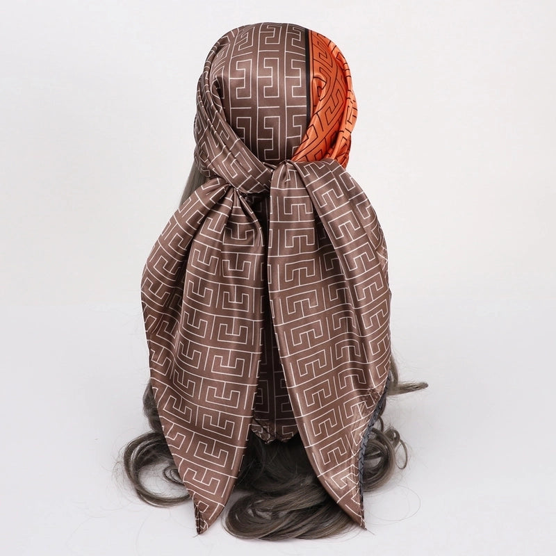 Women’s Vacation Plaid Satin Printing Silk Scarf