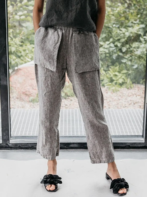 Solid Color Cotton And Linen Cropped Trousers hjn Shicloths