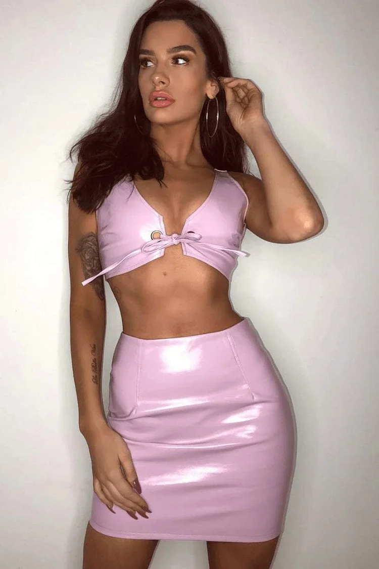Baby Pink Vinyl Mini Skirt Katch Me