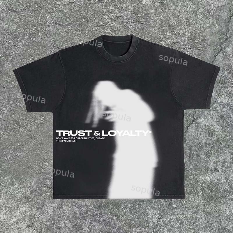 Sopula Retro Men's Trust & Loyalty Print Short Sleeve Washed T-Shirt - SOPULA