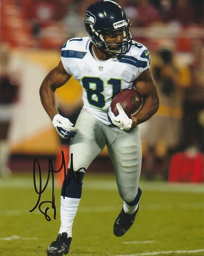 GOLDEN TATE SIGNED SEATTLE SEAHAWKS FOOTBALL 8x10 Photo Poster painting #1 NFL AUTOGRAPH