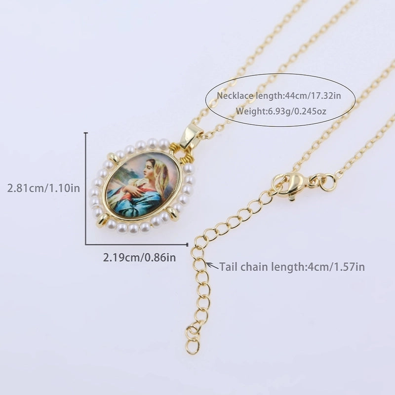 Shell Copper 18K Gold Plated Portrait Virgin Mary Pendant Necklace