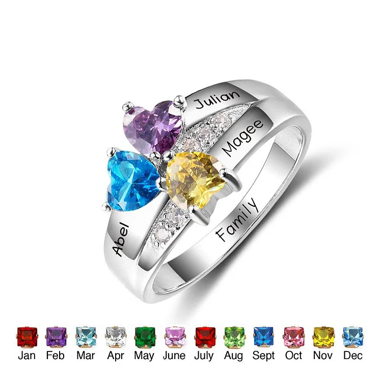 Mothers Ring with 3 Birthstones 3 Names Personalized Engraved Family Ring Custom Unique Gift For Mom
