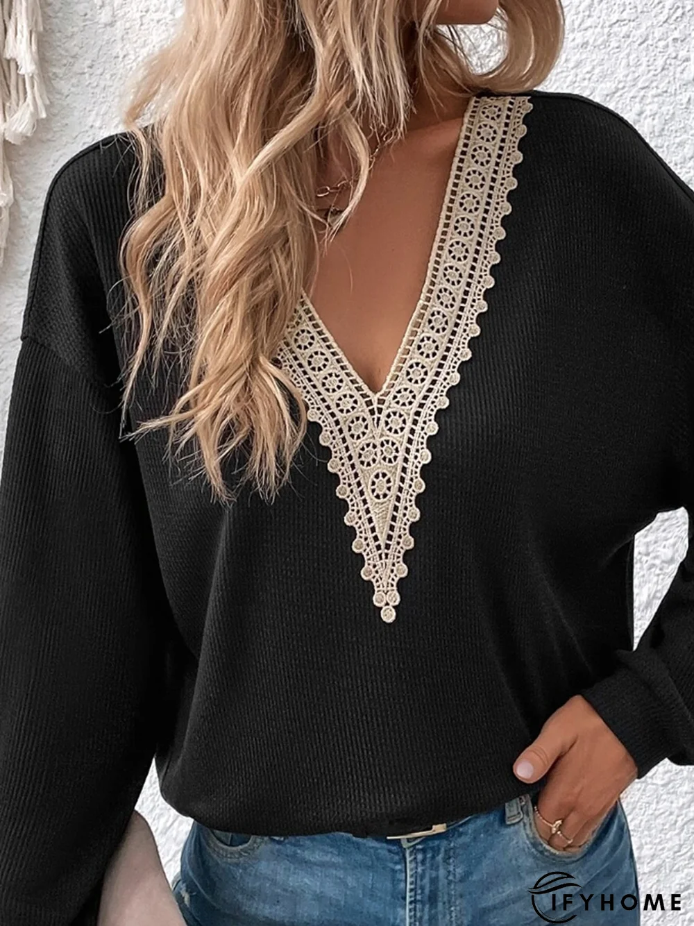 V Neck Loose Plain Casual T-Shirt | IFYHOME