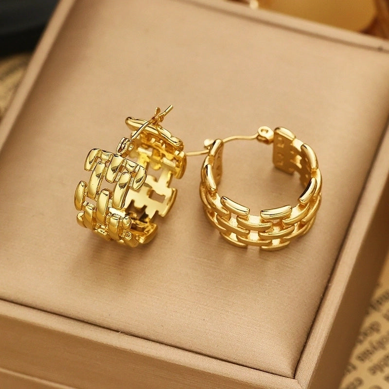 1 Pair Elegant Exaggerated Romantic Grid Hollow Out 304 Stainless Steel Earrings