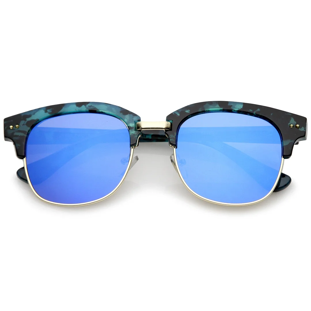 Modern Marble Print Horn Rimmed Mirrored Square Flat Lens Half Frame glasses 51mm