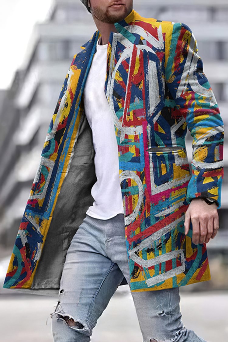 Tiboyz Street Color Line Graffiti Print Coat