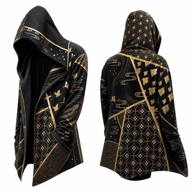 Techwear Japanese Fuji Crane Hooded Cloak Jacket
