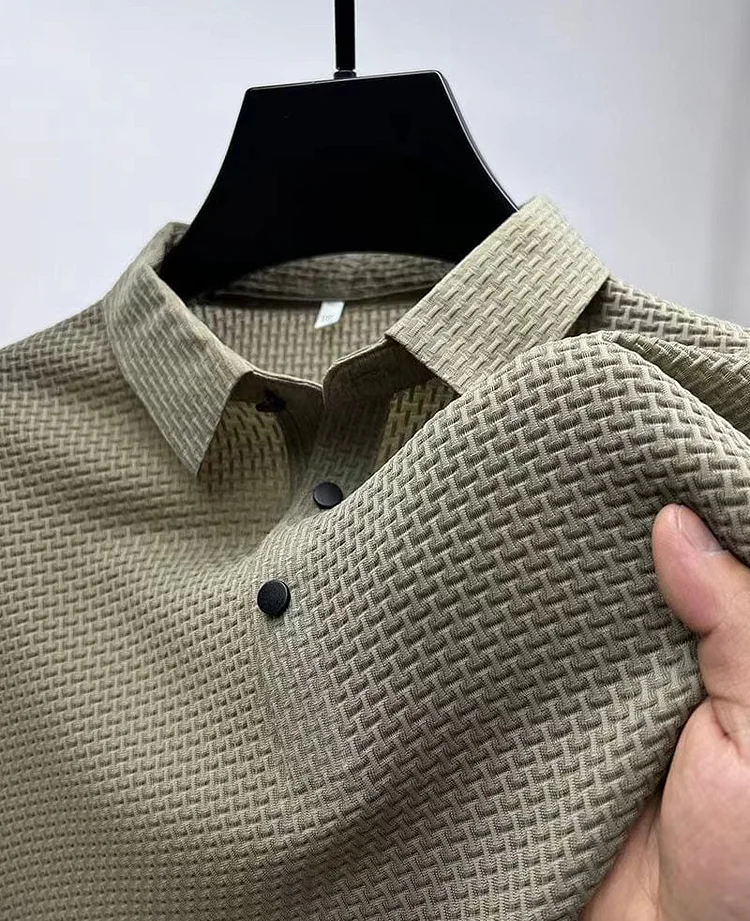 Casual Short Sleeve Button Lapel Collar Waffle Polo Shirt 