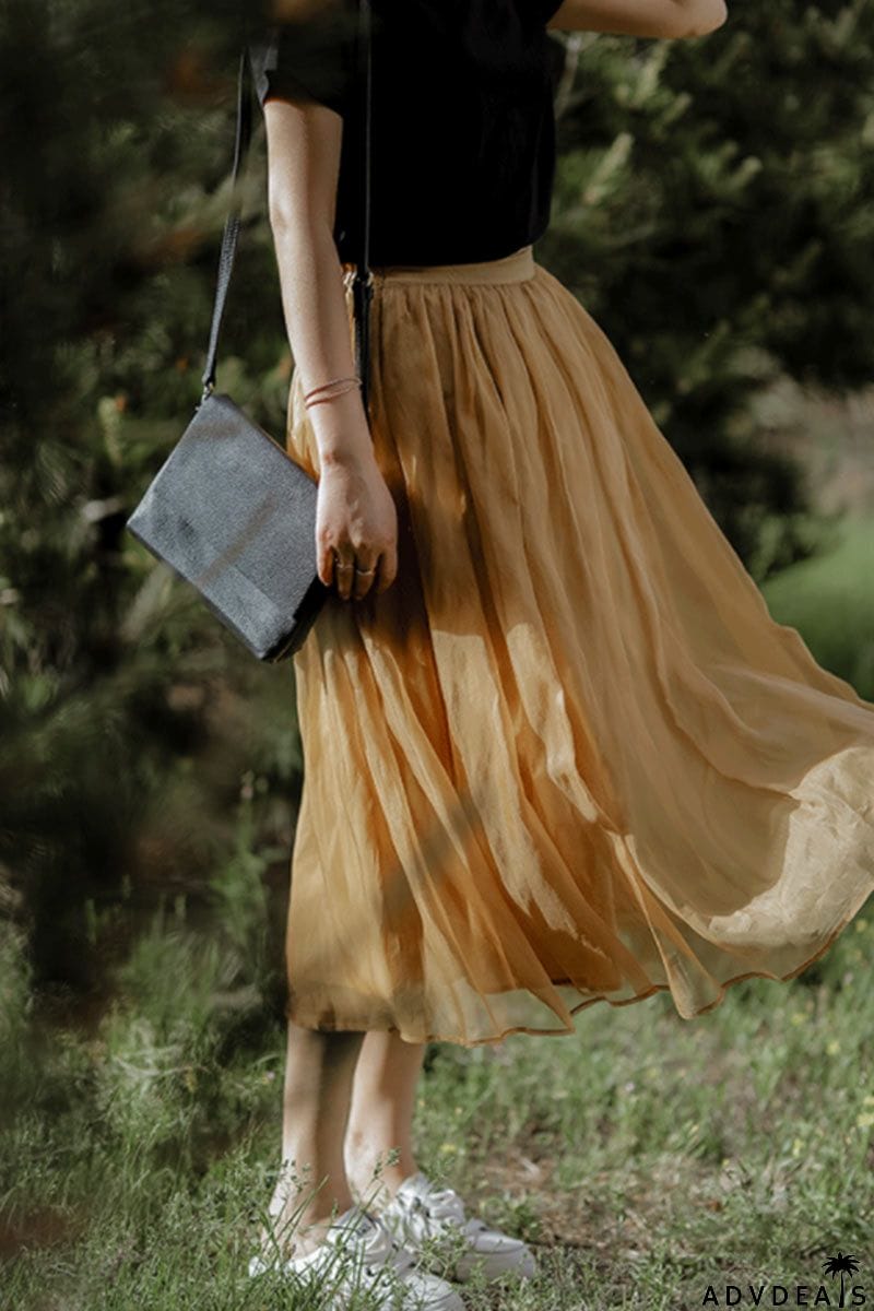 Elegant Pleated Mesh Skirt