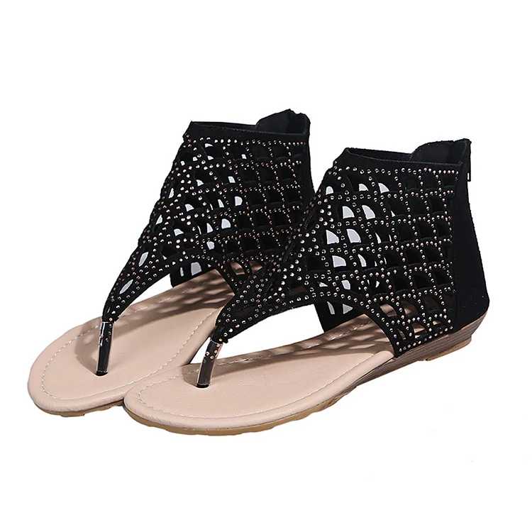 Fashion Women Open Toe Glitter Sandals Ankle Wrap Crystal Flip-flop Shoes-Annaletters