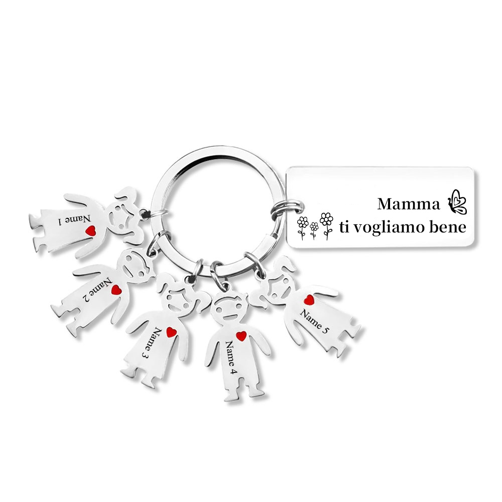 Festa della Mamma Mamma ti voglio bene-Portachiavi ciondolo bambino 5 nomi personalizzati regalo per mamma