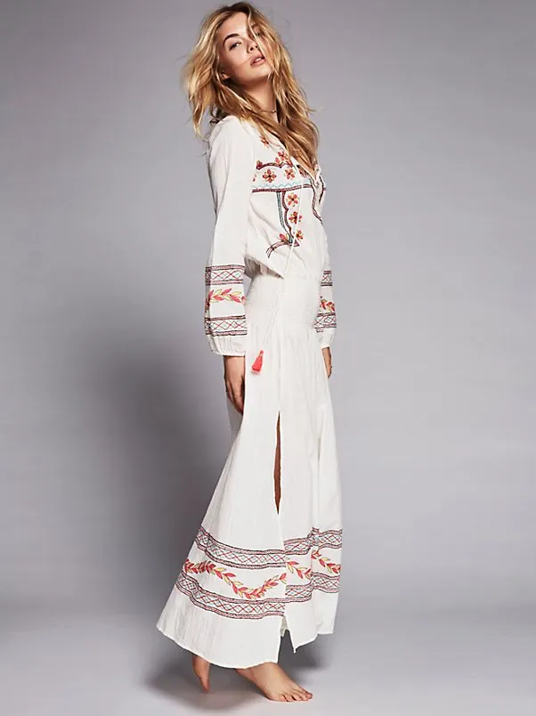 Women Dresses Long Sleeve Embroidered Dress