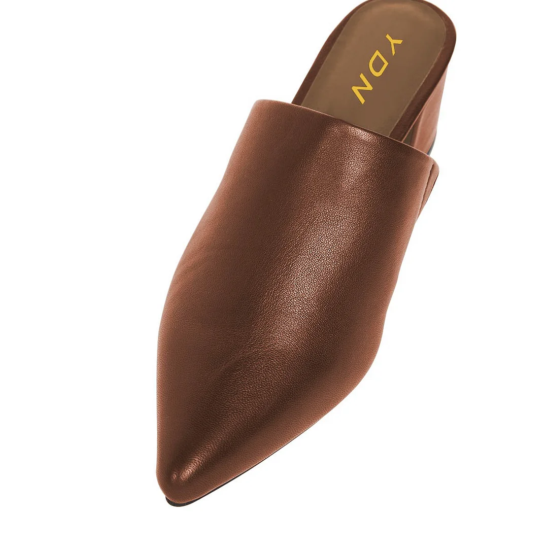 Women's Brown Closed Pointed Toe Comfortable Slip On Mule Heels