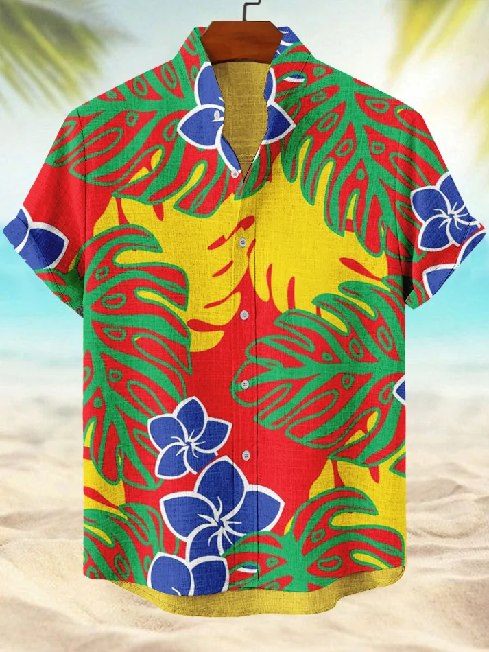 Men's Hawaiian Tropical Leaves Art Print Casual Shirt