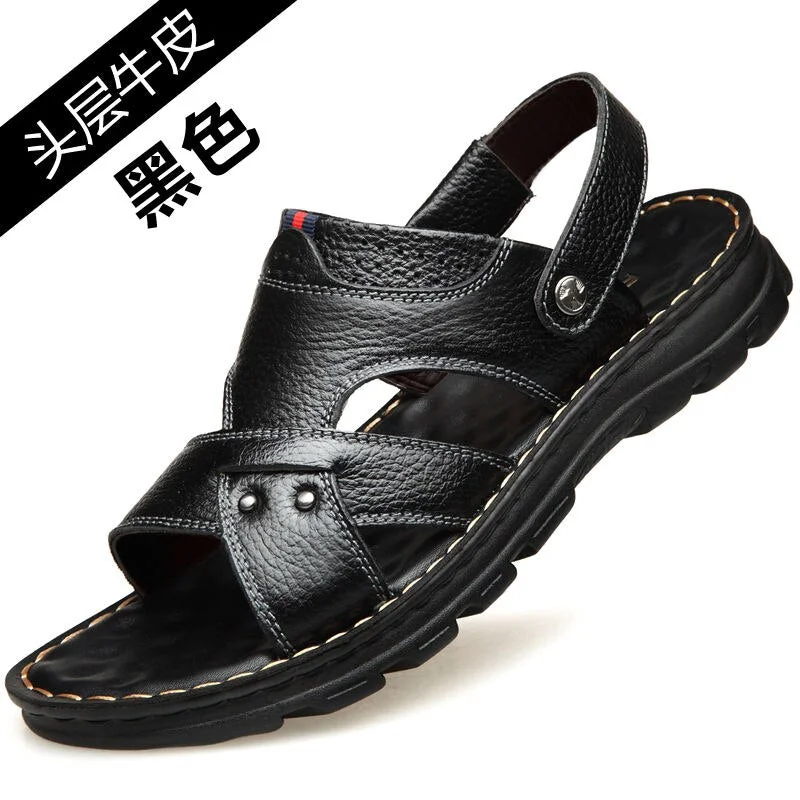 Waterproof Non-Slip Sandals Cow Leather Men's Soft Bottom Wear-Resistant Slippers Dual-Purpose Breathable Sandals
