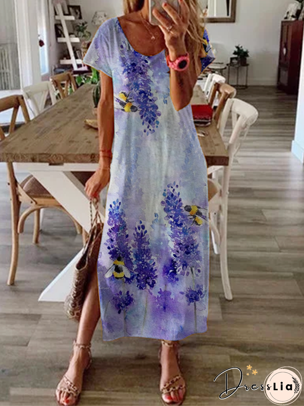 Boho Short Sleeve Lavender Dress